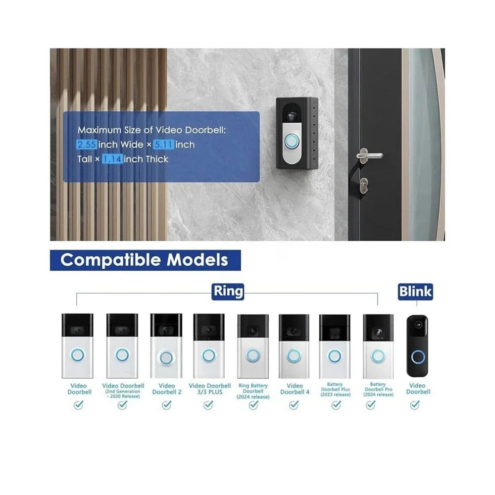 Kilmilar Upgrade No Drill Adhesive Video Wireless Doorbell Mount Compatible NEW